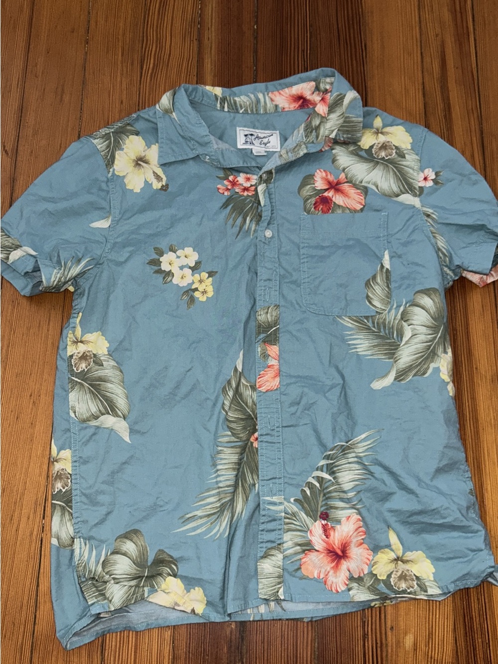 American Eagle Outfitters Blue Floral Hawaiian Shirt
